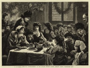 ファリンドンロードのオンスローストリートにあるイタリアミッションスクールでの子供のクリスマスエンターテイメント